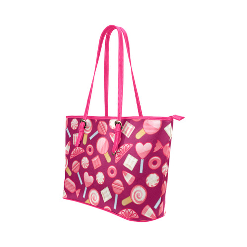 Sweet Candy Cane Love Hearts Leather Tote Bag/Small (Model 1651)