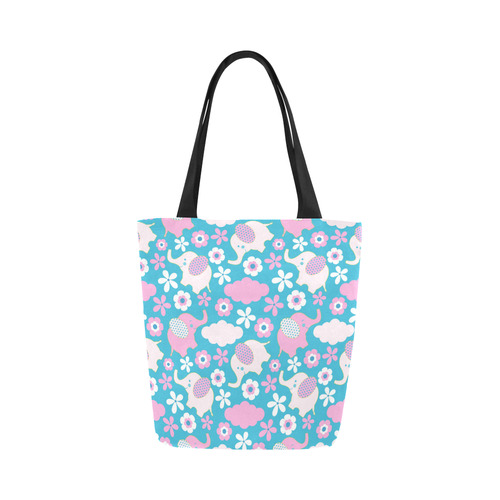 Cute Baby Pink Elephant Floral Canvas Tote Bag (Model 1657)