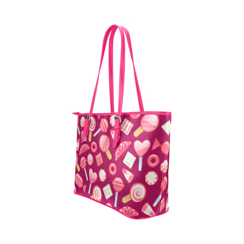 Sweet Candy Cane Love Hearts Leather Tote Bag/Small (Model 1651)