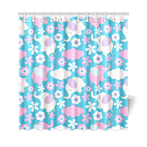 Cute Baby Pink Elephant Floral Shower Curtain 69"x72"