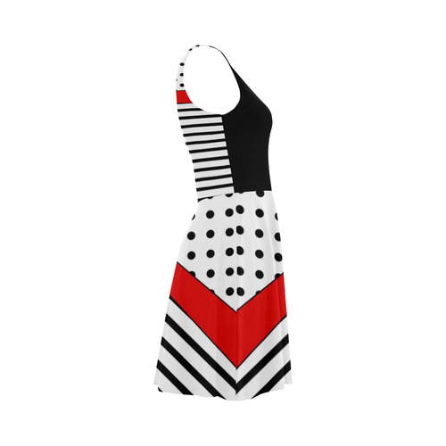 Polka Dots Stripes black white Ribbon red Atalanta Sundress (Model D04)
