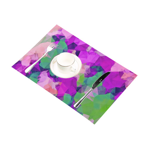 psychedelic geometric polygon pattern abstract in pink purple green Placemat 12’’ x 18’’ (Four Pieces)