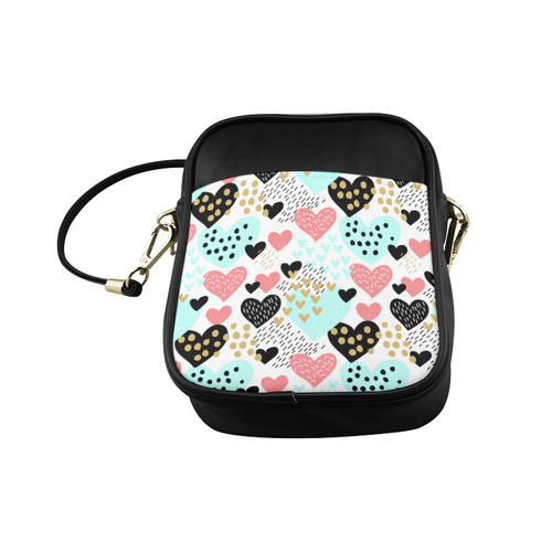 Cute Retro Pink Gold Aqua Hearts Pattern Sling Bag (Model 1627)