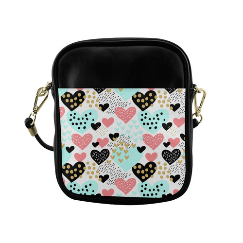 Cute Retro Pink Gold Aqua Hearts Pattern Sling Bag (Model 1627)