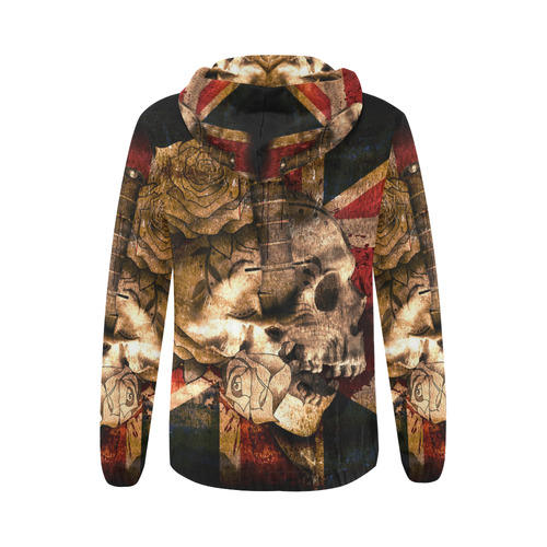 Grunge Skull and British Flag All Over Print Full Zip Hoodie for Women (Model H14)