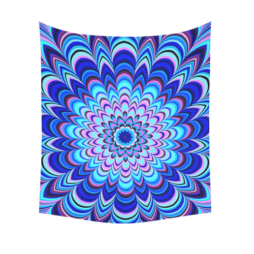 Neon blue striped mandala Cotton Linen Wall Tapestry 51"x 60"