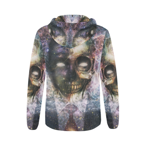 Psychedelic Skull and Galaxy All Over Print Full Zip Hoodie for Women (Model H14)