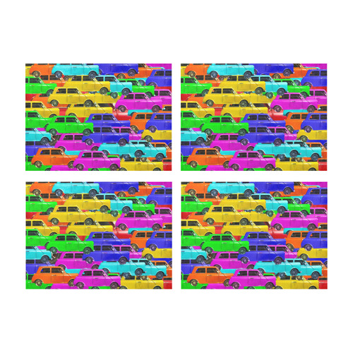 vintage car toy background in yellow blue pink green orange Placemat 14’’ x 19’’ (Set of 4)