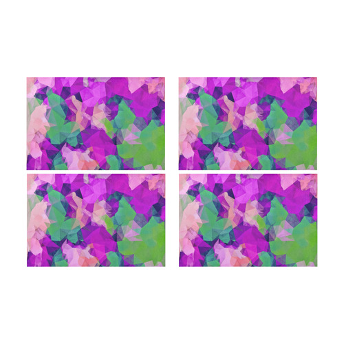 psychedelic geometric polygon pattern abstract in pink purple green Placemat 12’’ x 18’’ (Four Pieces)