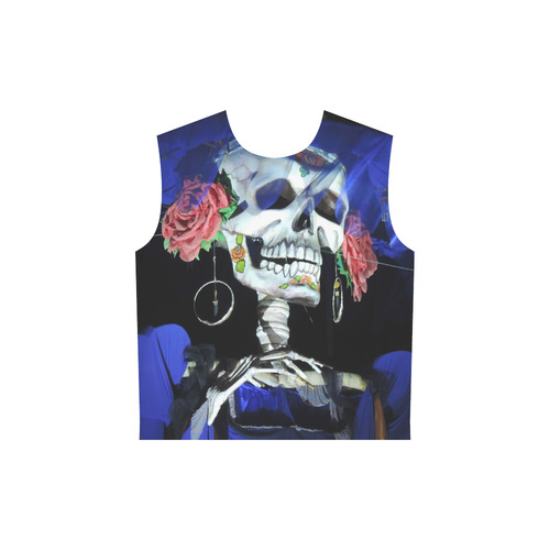 Sugar Skull and Roses All Over Print Sleeveless Hoodie for Women (Model H15)