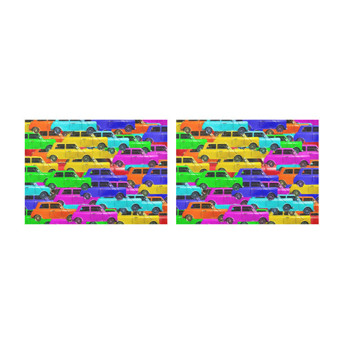 vintage car toy background in yellow blue pink green orange Placemat 14’’ x 19’’ (Set of 2)