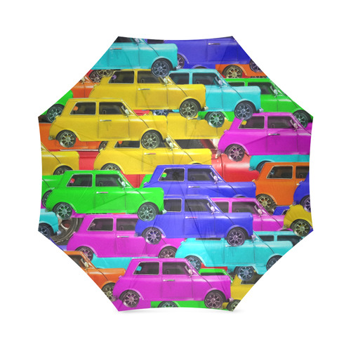 vintage car toy background in yellow blue pink green orange Foldable Umbrella (Model U01)