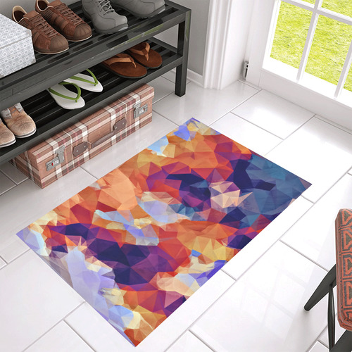 psychedelic geometric polygon pattern abstract in orange brown blue purple Azalea Doormat 30" x 18" (Sponge Material)