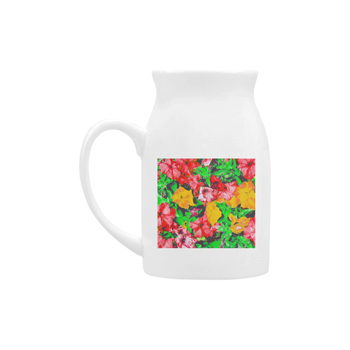 closeup flower abstract background in pink red yellow with green leaves Milk Cup (Large) 450ml