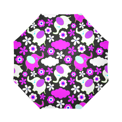 Cute Pink Elephants Floral Pattern Auto-Foldable Umbrella (Model U04)