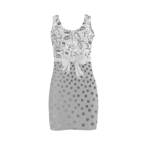 Vintage Roses Polka Dots Ribbon - Grey Silver Medea Vest Dress (Model D06)