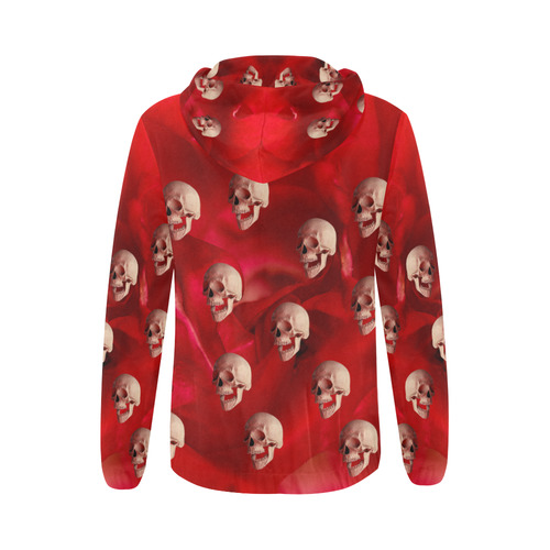 Funny Skulls Red Rose All Over Print Full Zip Hoodie for Women (Model H14)