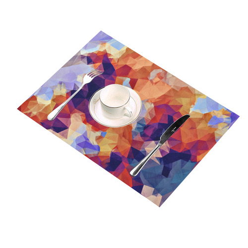 psychedelic geometric polygon pattern abstract in orange brown blue purple Placemat 14’’ x 19’’ (Set of 4)