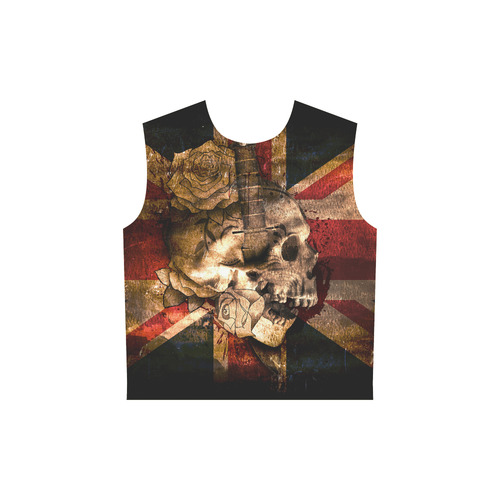 Grunge Skull and British Flag All Over Print Sleeveless Hoodie for Women (Model H15)