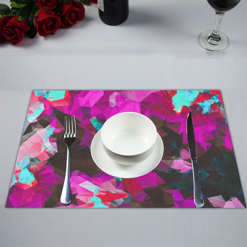psychedelic geometric polygon abstract pattern in purple pink blue Placemat 14’’ x 19’’ (Six Pieces)