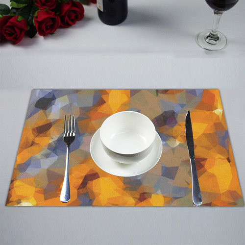 psychedelic geometric polygon abstract pattern in orange brown blue Placemat 14’’ x 19’’