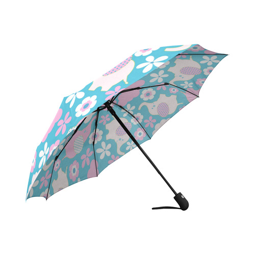 Cute Baby Pink Elephant Floral Auto-Foldable Umbrella (Model U04)