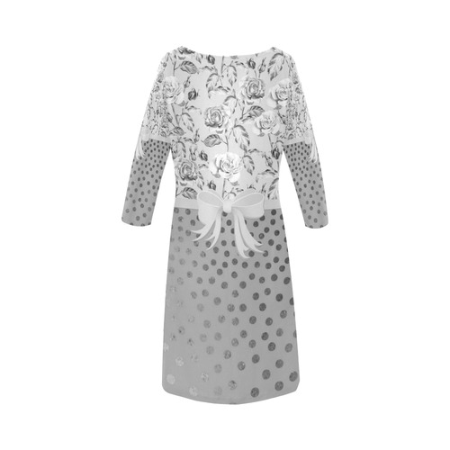 Vintage Roses Polka Dots Ribbon - Grey Silver Round Collar Dress (D22)