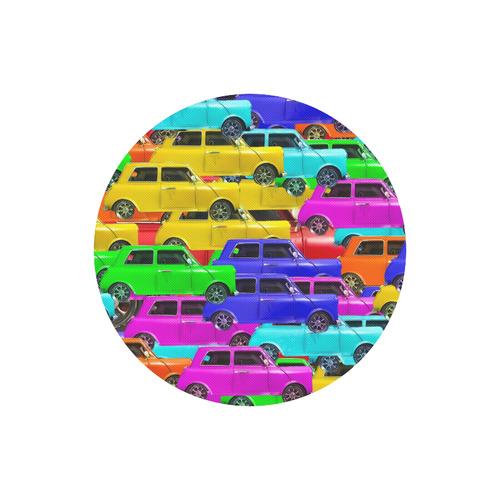 vintage car toy background in yellow blue pink green orange Round Mousepad