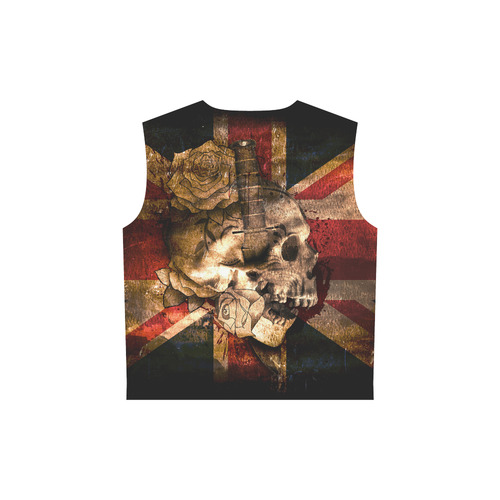 Grunge Skull and British Flag All Over Print Sleeveless Hoodie for Women (Model H15)