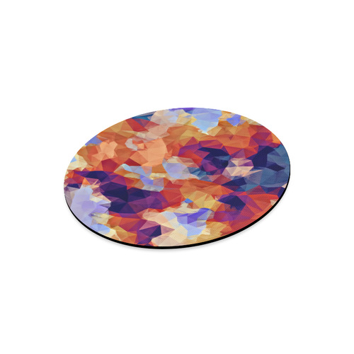 psychedelic geometric polygon pattern abstract in orange brown blue purple Round Mousepad