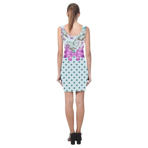 Watercolor Flowers Butterflies Polka Dots Ribbon T Medea Vest Dress (Model D06)