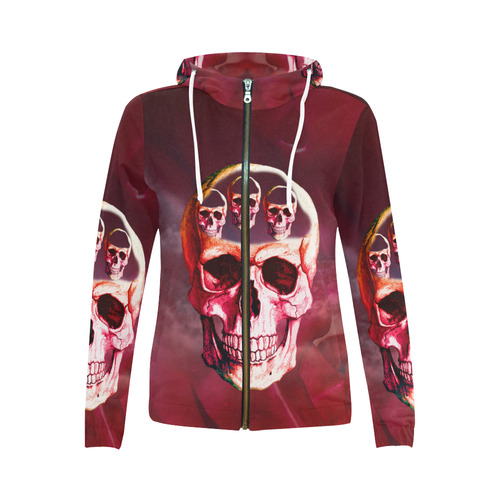 Funny Skulls All Over Print Full Zip Hoodie for Women (Model H14)