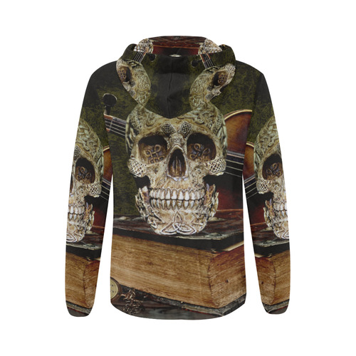 Funny Skull and Book All Over Print Full Zip Hoodie for Women (Model H14)