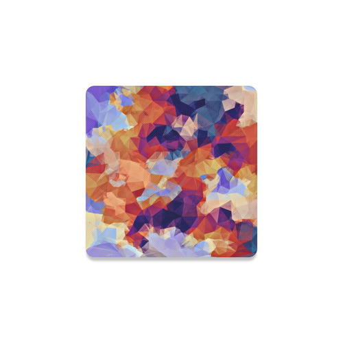 psychedelic geometric polygon pattern abstract in orange brown blue purple Square Coaster