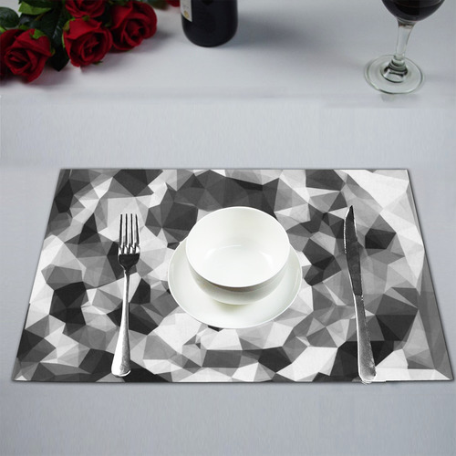 contemporary geometric polygon abstract pattern in black and white Placemat 12’’ x 18’’ (Set of 4)
