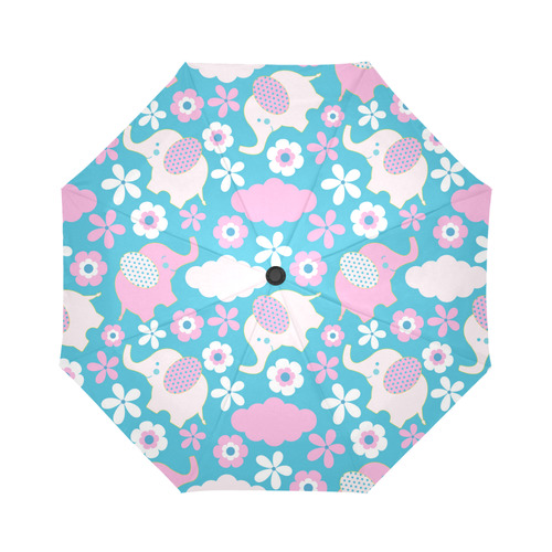 Cute Baby Pink Elephant Floral Auto-Foldable Umbrella (Model U04)