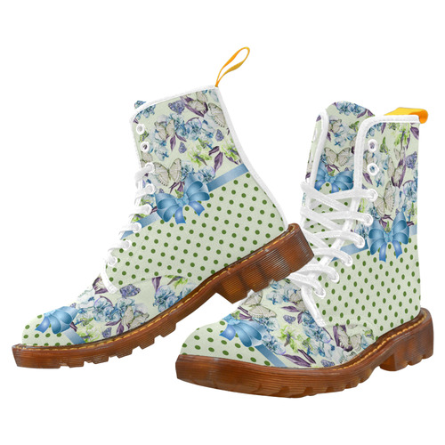 Watercolor Flowers Butterflies Polka Dots Ribbon B Martin Boots For Women Model 1203H