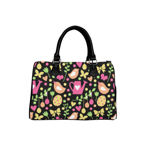 Cute Garden Birds Hearts Floral Boston Handbag (Model 1621)