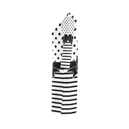 Polka Dots Stripes black white Comic Ribbon black Round Collar Dress (D22)