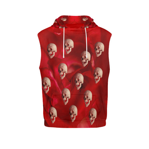 Funny Skulls Red Rose All Over Print Sleeveless Hoodie for Women (Model H15)