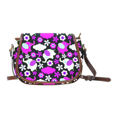 Cute Pink Elephants Floral Pattern Saddle Bag/Large (Model 1649)