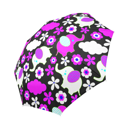 Cute Pink Elephants Floral Pattern Auto-Foldable Umbrella (Model U04)