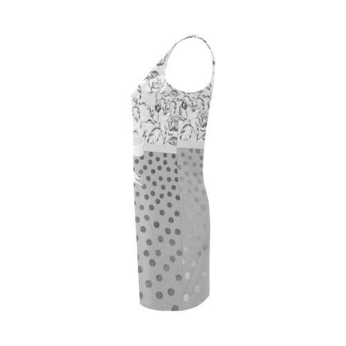 Vintage Roses Polka Dots Ribbon - Grey Silver Medea Vest Dress (Model D06)