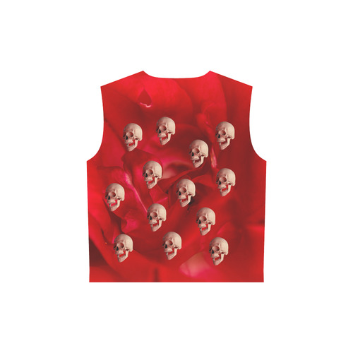 Funny Skulls Red Rose All Over Print Sleeveless Hoodie for Women (Model H15)