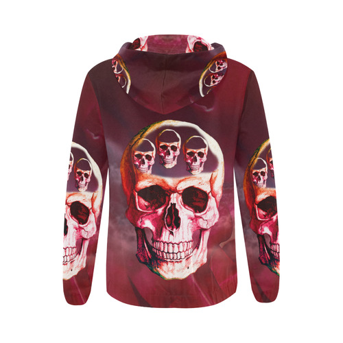 Funny Skulls All Over Print Full Zip Hoodie for Women (Model H14)