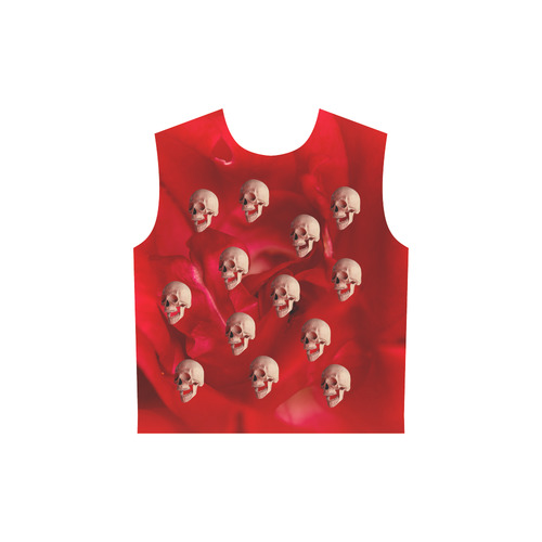 Funny Skulls Red Rose All Over Print Sleeveless Hoodie for Women (Model H15)