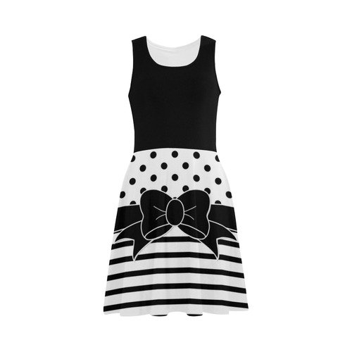 Polka Dots Stripes black white Ribbon black Atalanta Sundress (Model D04)