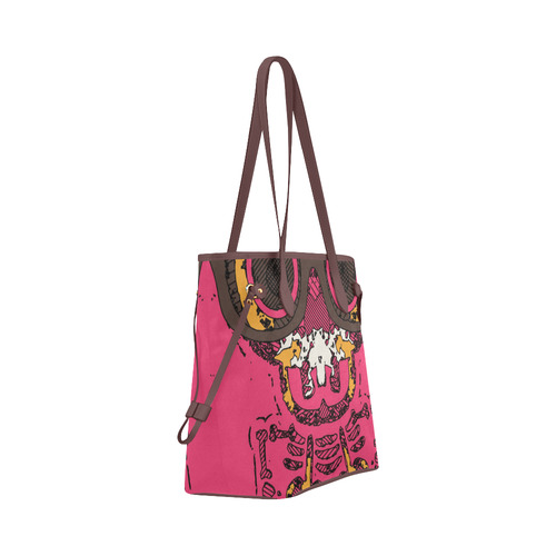 funny skull and bone graffiti drawing in orange brown and pink Clover Canvas Tote Bag (Model 1661)