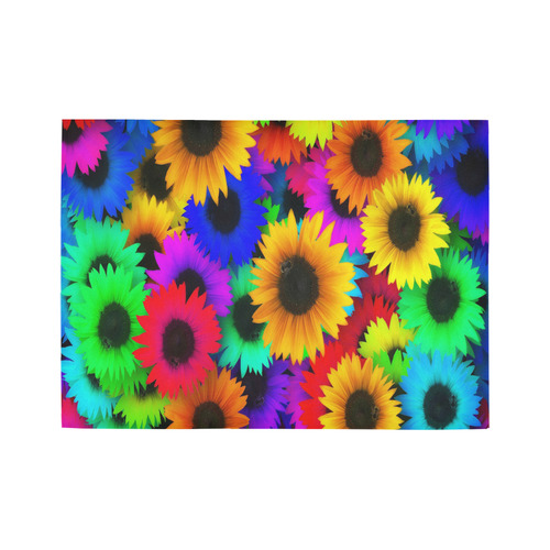 Neon Rainbow Pop Sunflowers Area Rug7'x5'