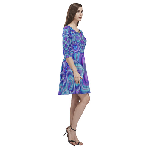 60s Psychedelic blue and purple Tethys Half-Sleeve Skater Dress(Model D20)
